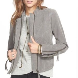 Free People Grey Vegan Suede Moto Jacket